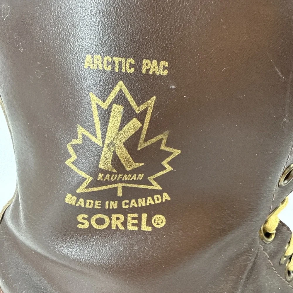 Sorel Arctic Pac Duck Boots Men 14 Brown Leather Snow Kaufman Canada Vintage